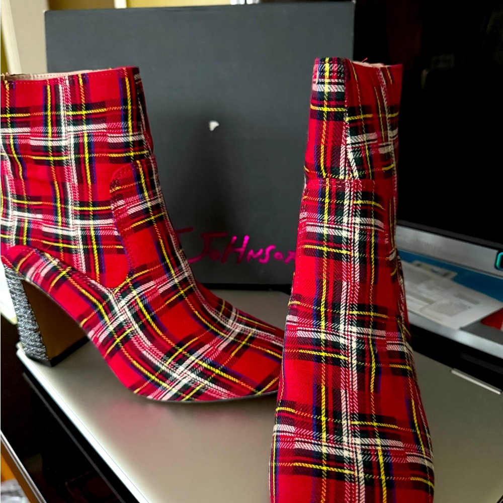 Betsey Johnson Vibrant Plaid Ankle Boots